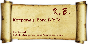 Korponay Bonifác névjegykártya
